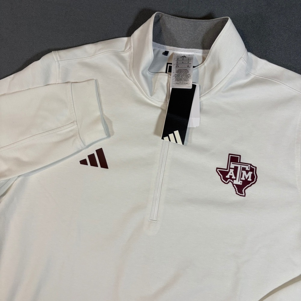 NEW Texas A&M Aggies Adidas Golf Elevated 1/4-Zip Mens Pullover XL White Maroon
